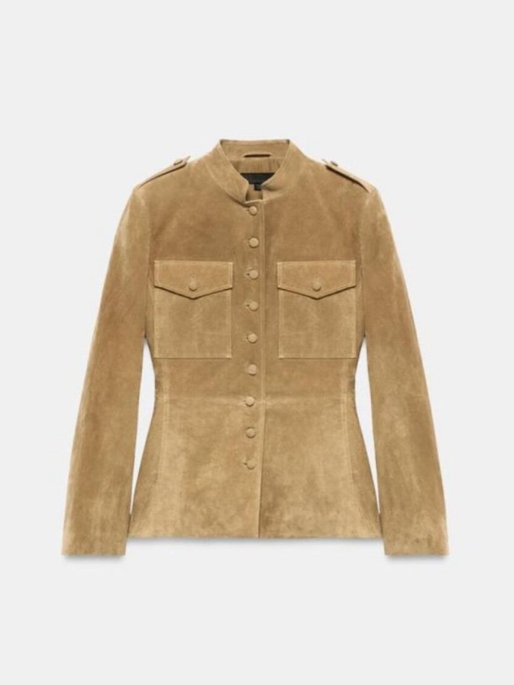 ZARA 100% LEATHER JACKET WITH COVERED BUTTONS